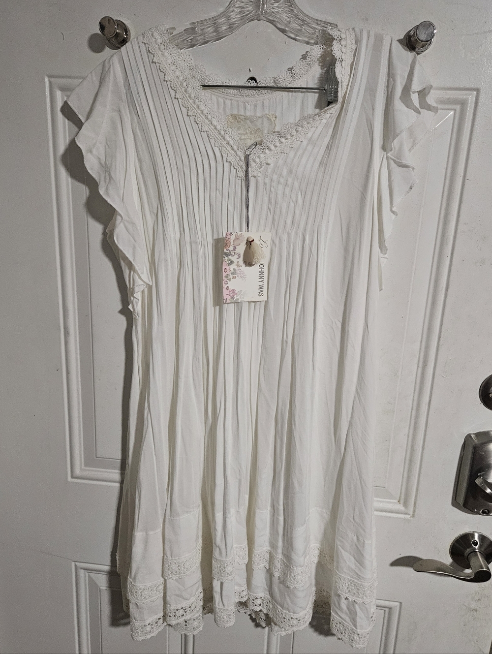 Johnny Was White Lace-Trim Pleated Tunic Dress NWT MEDIUM